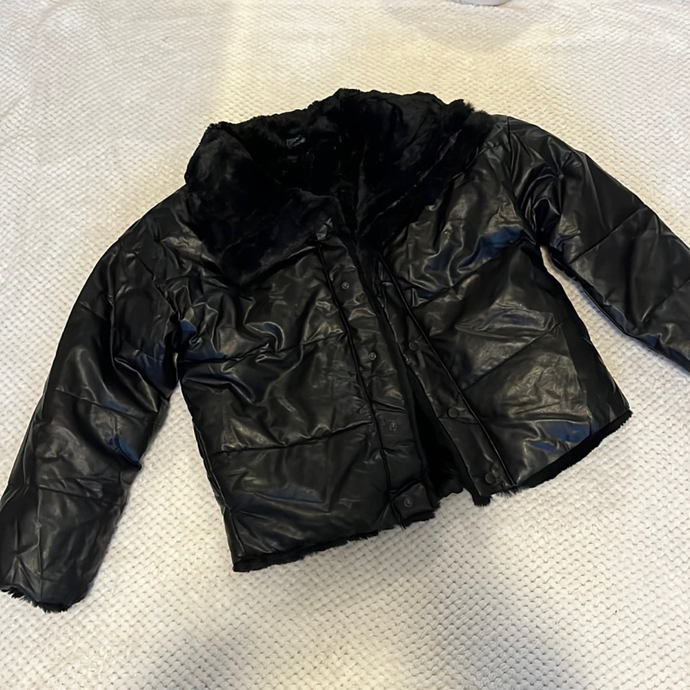 Black Faux leather Puffer